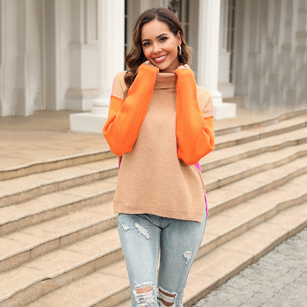 Women's Color-Block Turtleneck Knit Sweater
