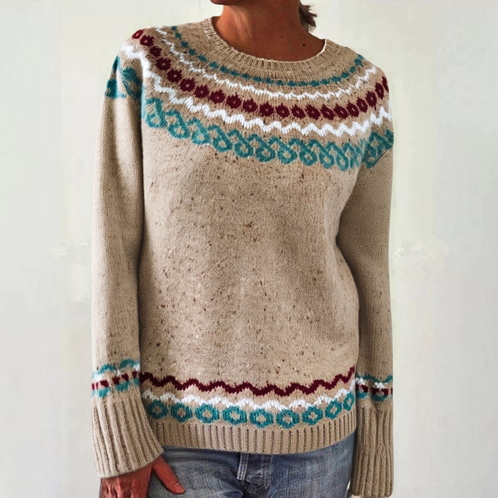 Women's Colorblock Crewneck Pullover Knit Sweater