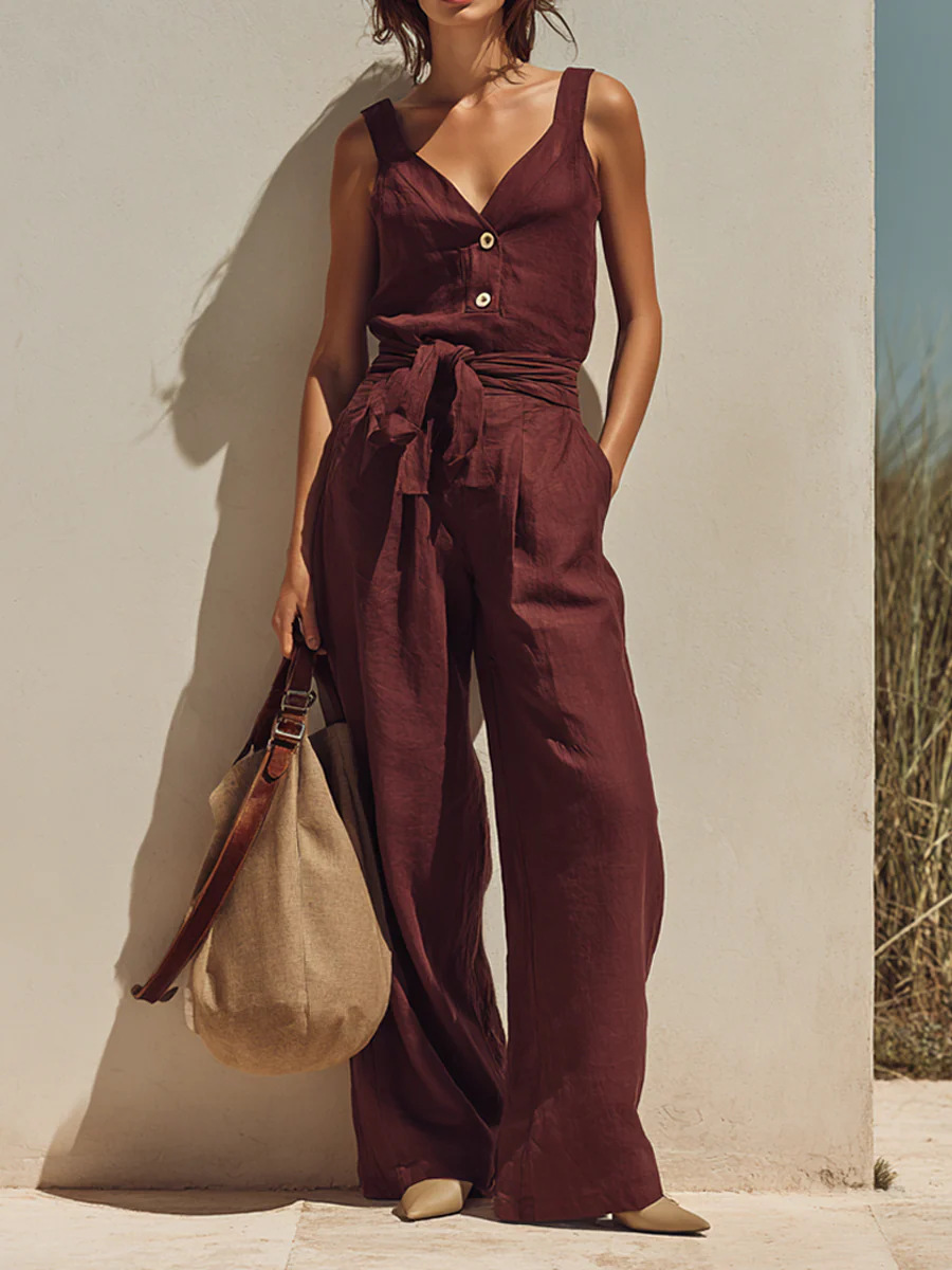 Women's Minimalist Sleeveless Cami Jumpsuit Burgundy