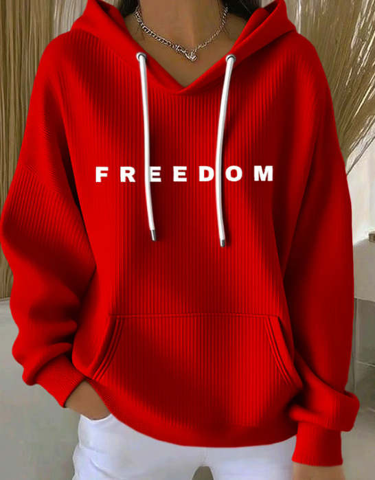 Women's Striped Hooded Long-Sleeve Sweatshirt with Cartoon Digital Print
