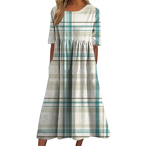 Women's Plaid Color-Block Floral Midi Dress with Pleated Details