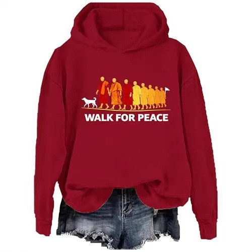 Women's Peace & Light Monk Print Casual Hoodie