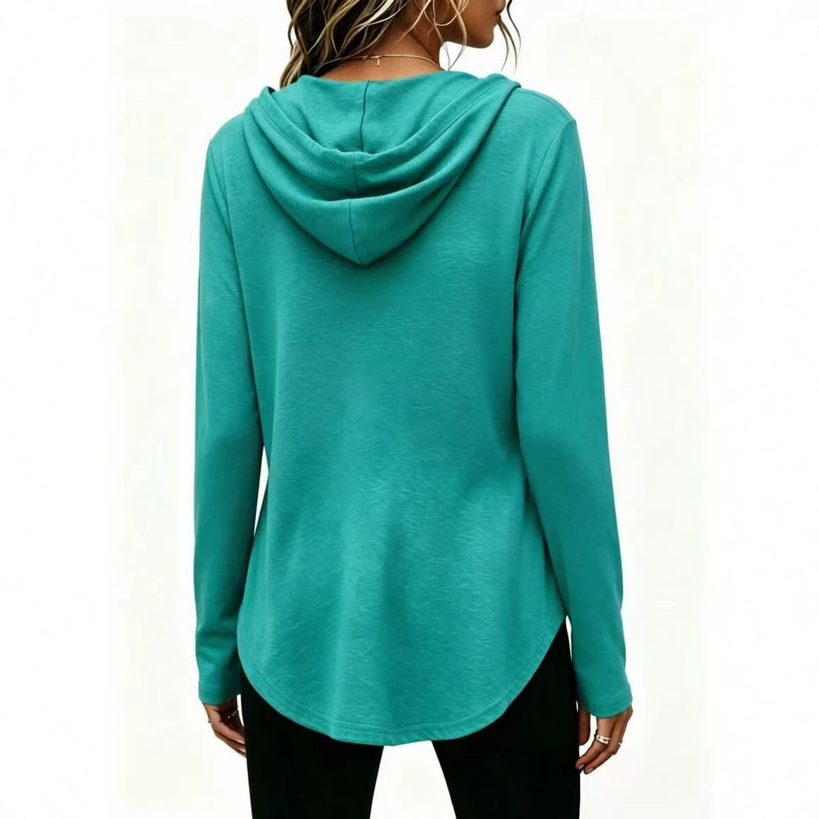 Women's Casual V-Neck Hooded Sweatshirt