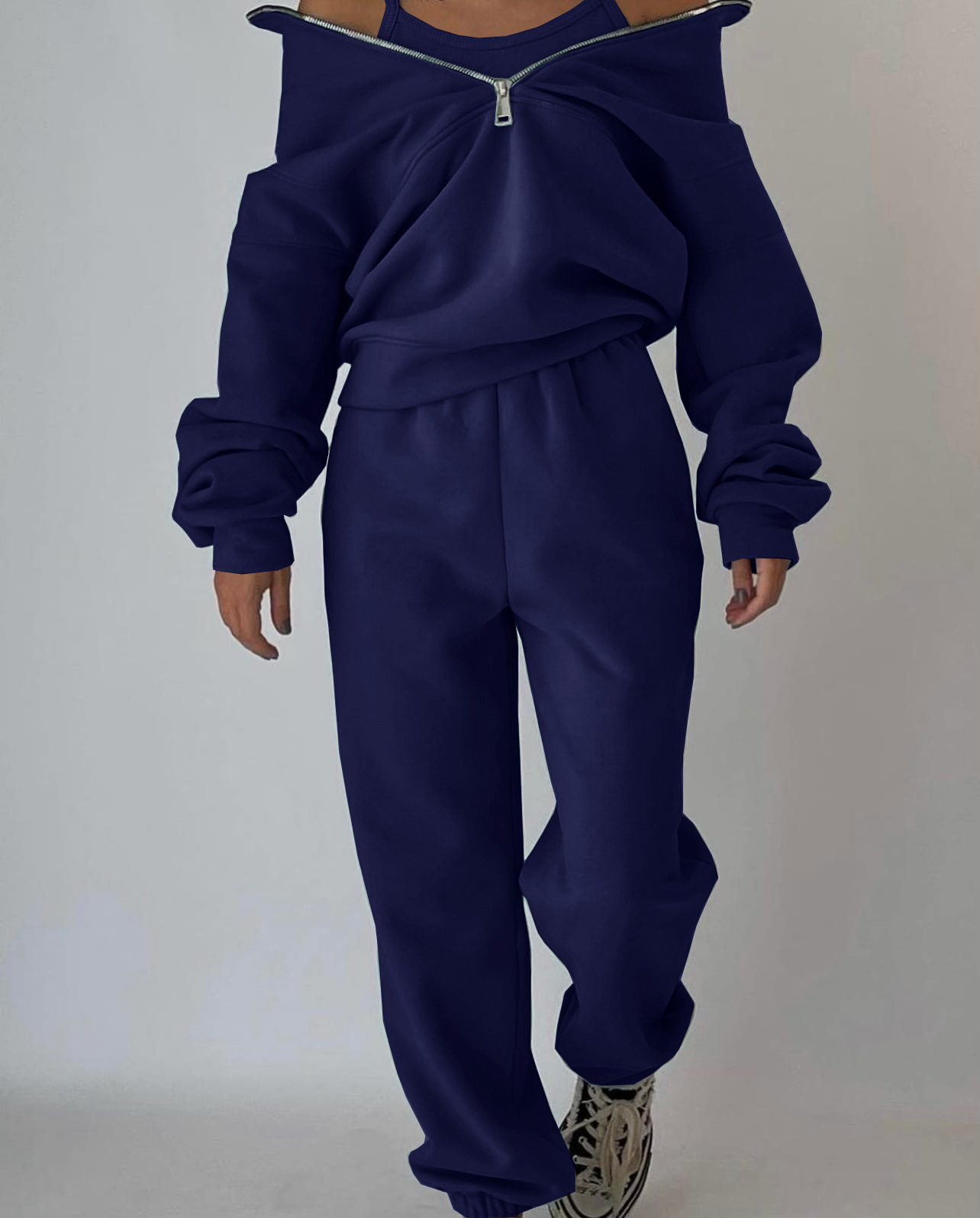 Women's Fleece Zip-Up Tracksuit Set Casual Athleisure
