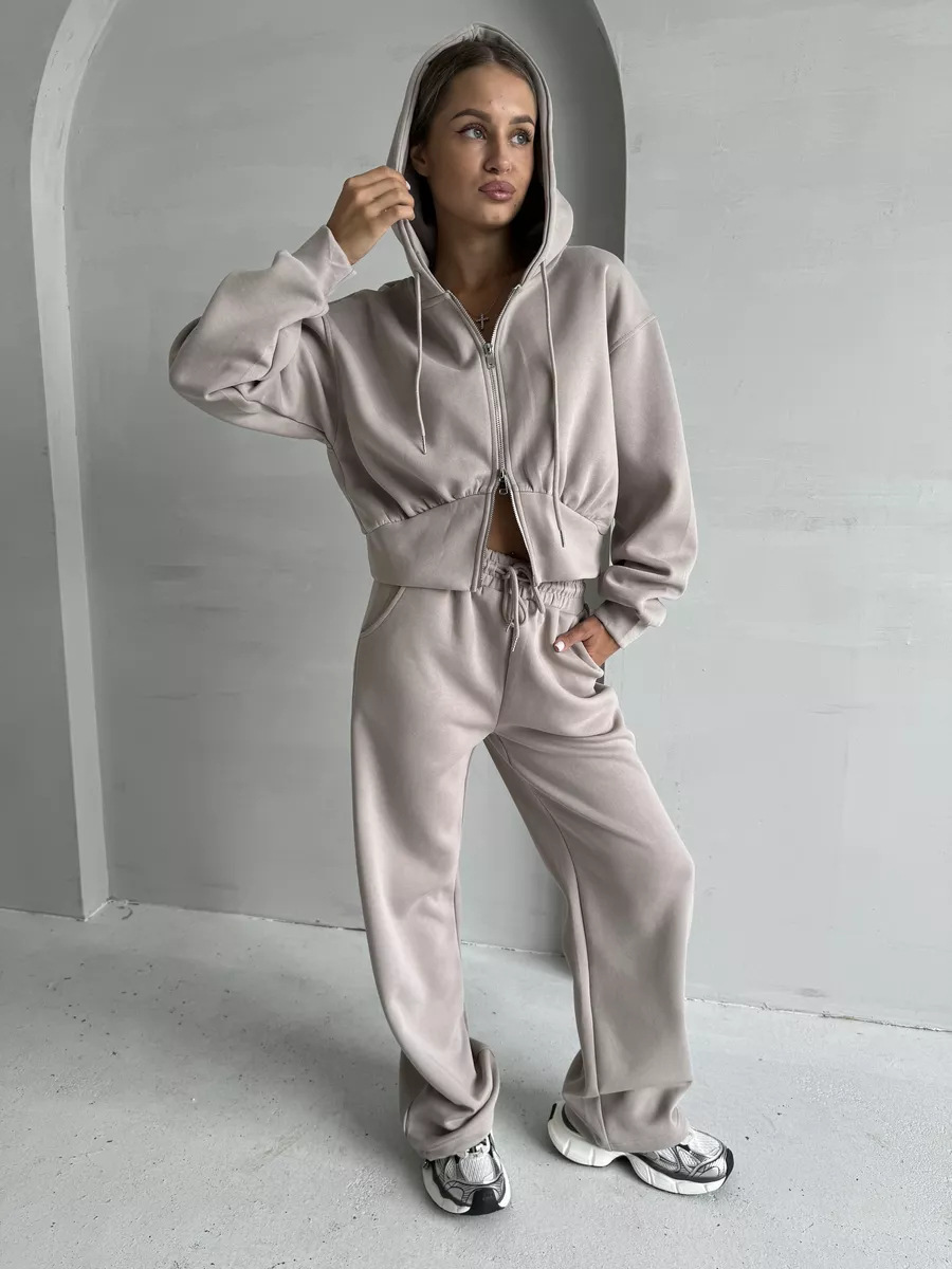 Women's Cotton Blend Zip-Up Hoodie and Drawstring Pants Two-Piece Set