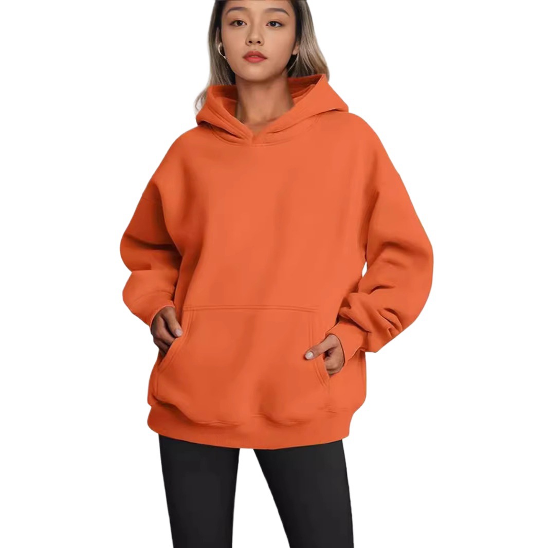 Women's Fleece-Lined Hooded Sweatshirt, Cotton Blend, Loose Fit, Solid Color