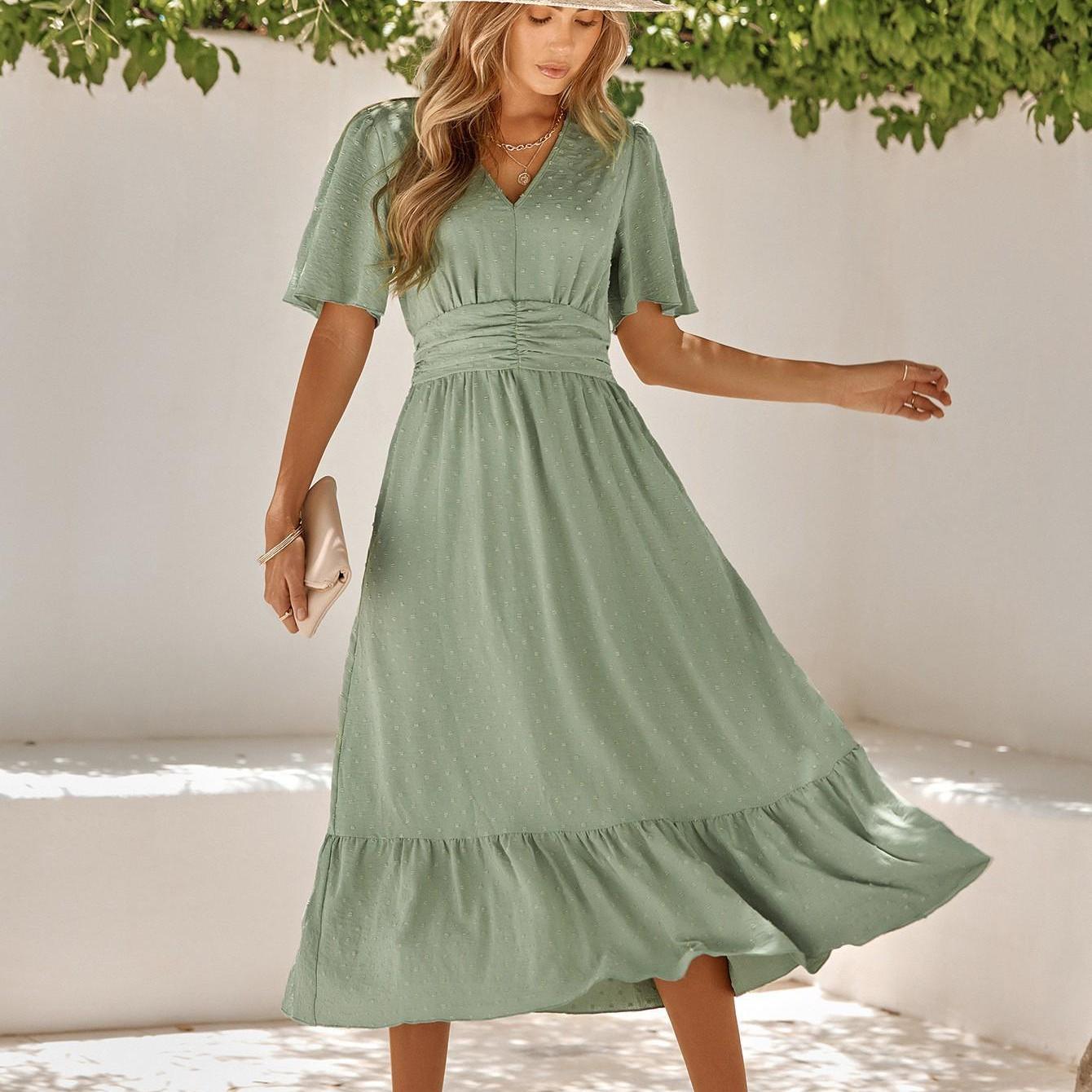 Women's Plus Size V-Neck Ruffle Sleeve Solid Maxi Dress