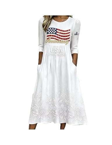 Women's American Flag Print Ruched Floral Dress with Pockets