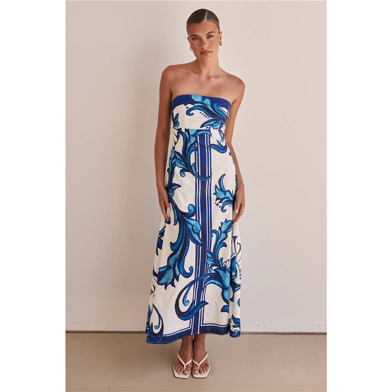 Women's Sleeveless Printed Bodycon Midi Dress with High Waist