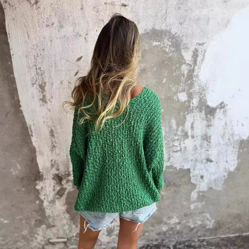 Chunky Knit V-Neck Long-Sleeve Sweater