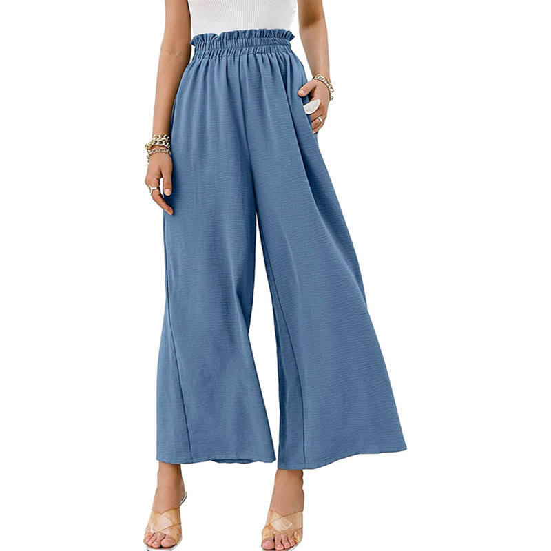 Cotton-Linen High-Waist Wide-Leg Cropped Pants