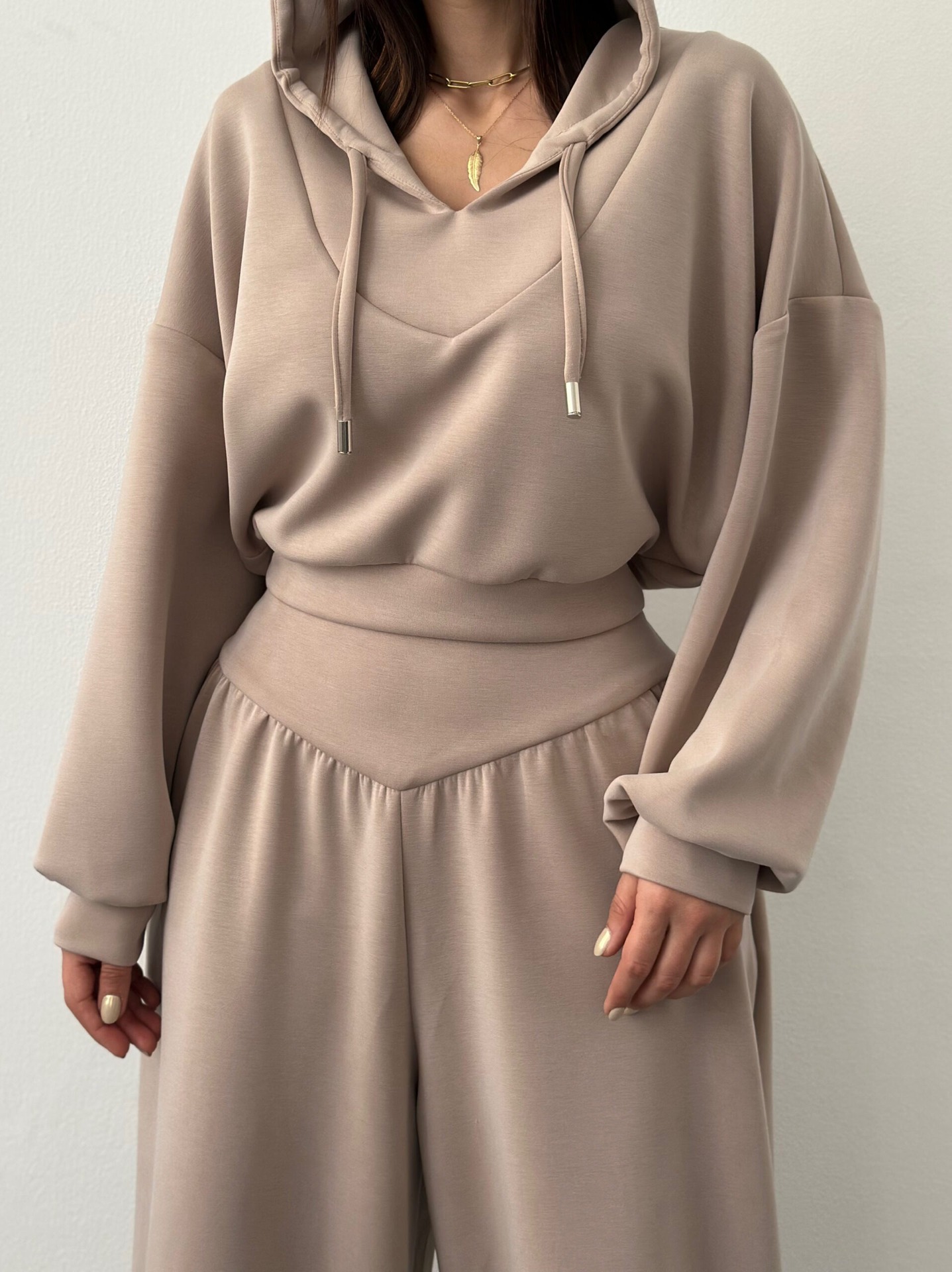 Women's V-Neck Hooded Long-Sleeve Sweatshirt & Pants Set Casual Two-Piece