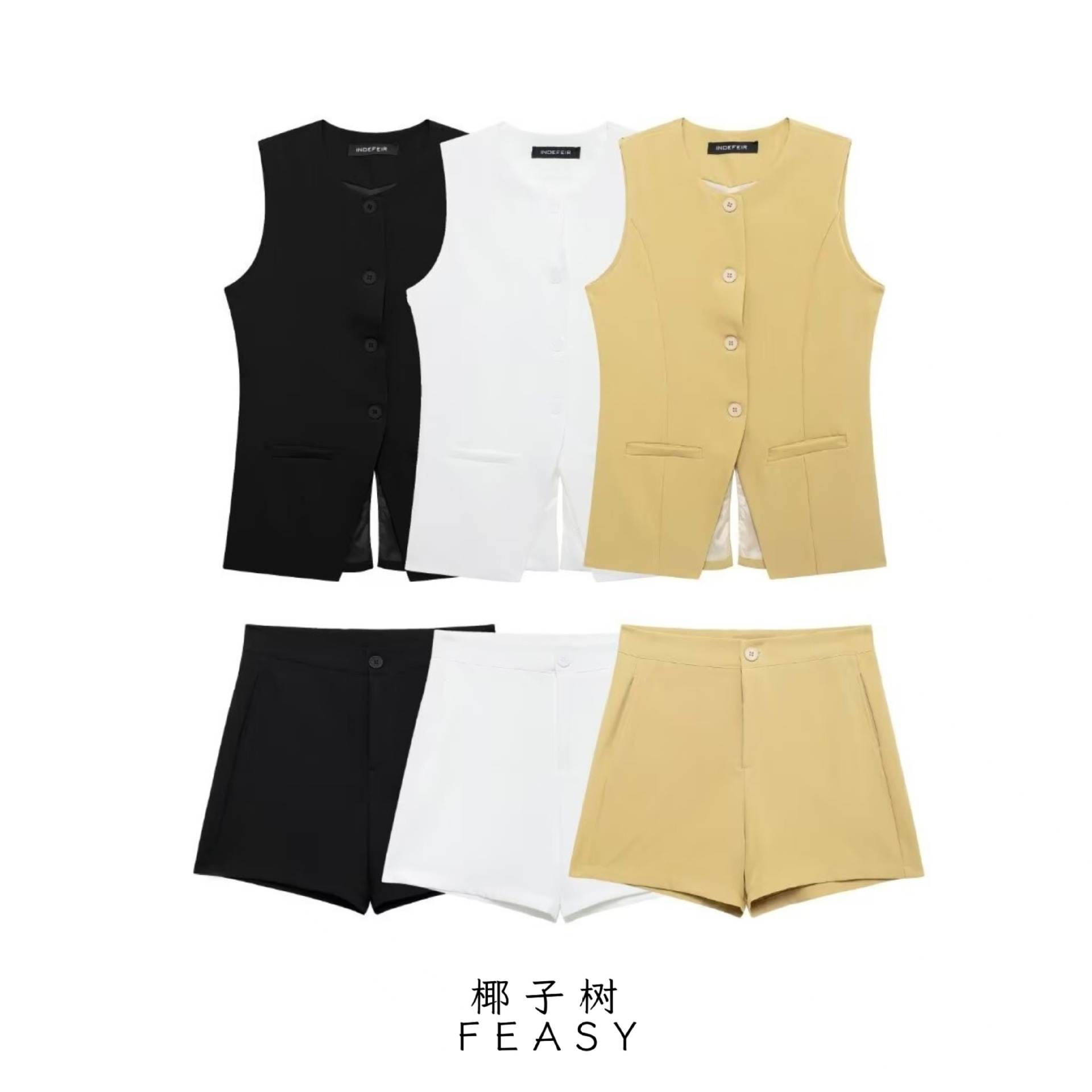 Sleeveless Blazer Vest and High-Waist Shorts Set