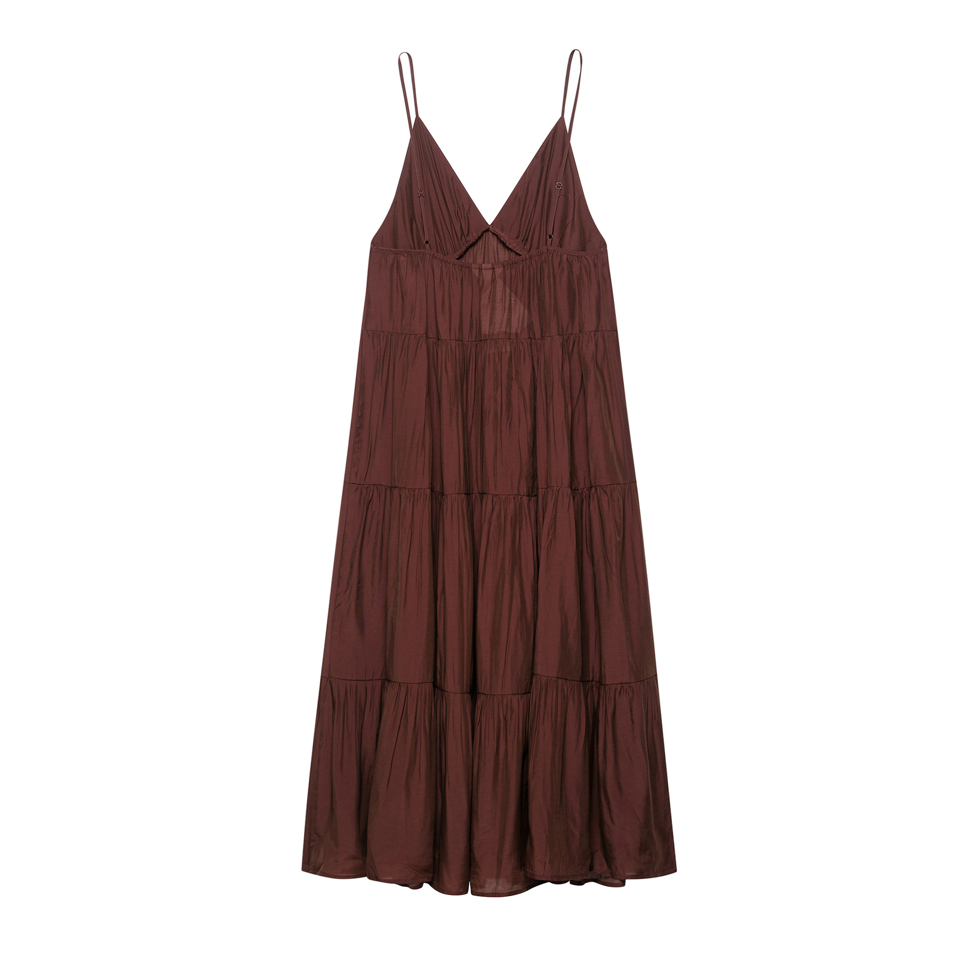 Women's V-Neck Layered Cami Dress High-Waist A-Line Midi