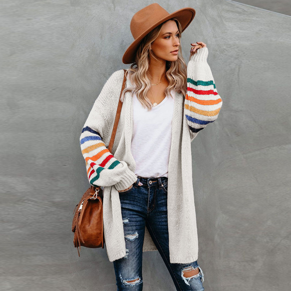Women's Loose Knit Cardigan Sweater with Batwing Sleeves