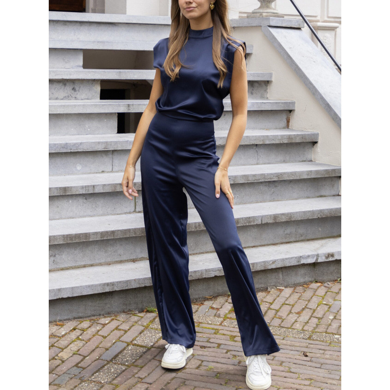 Women's Backless Sleeveless Jumpsuit Solid Color Straight Leg