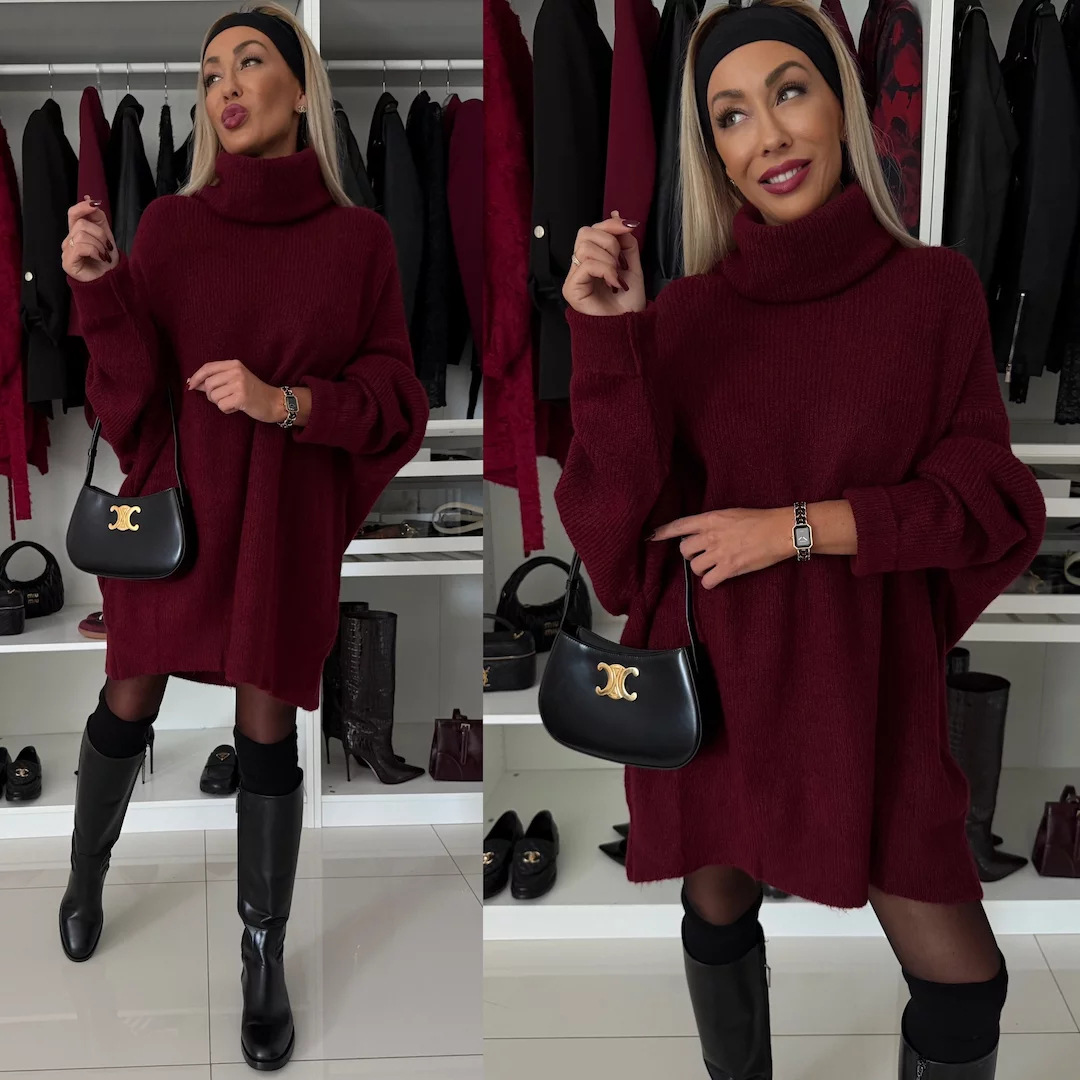 Women's Turtleneck Long Sleeve Knit Long Sweater Top