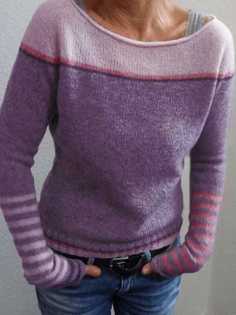 Women's Color-Block Crewneck Pullover Knit Sweater