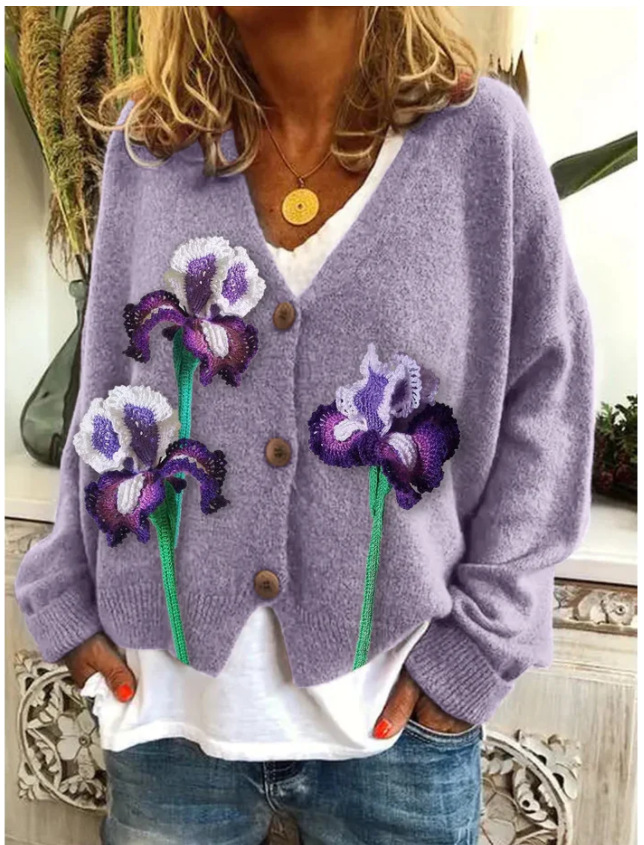 Abstract Print Open-Front Cardigan Sweater
