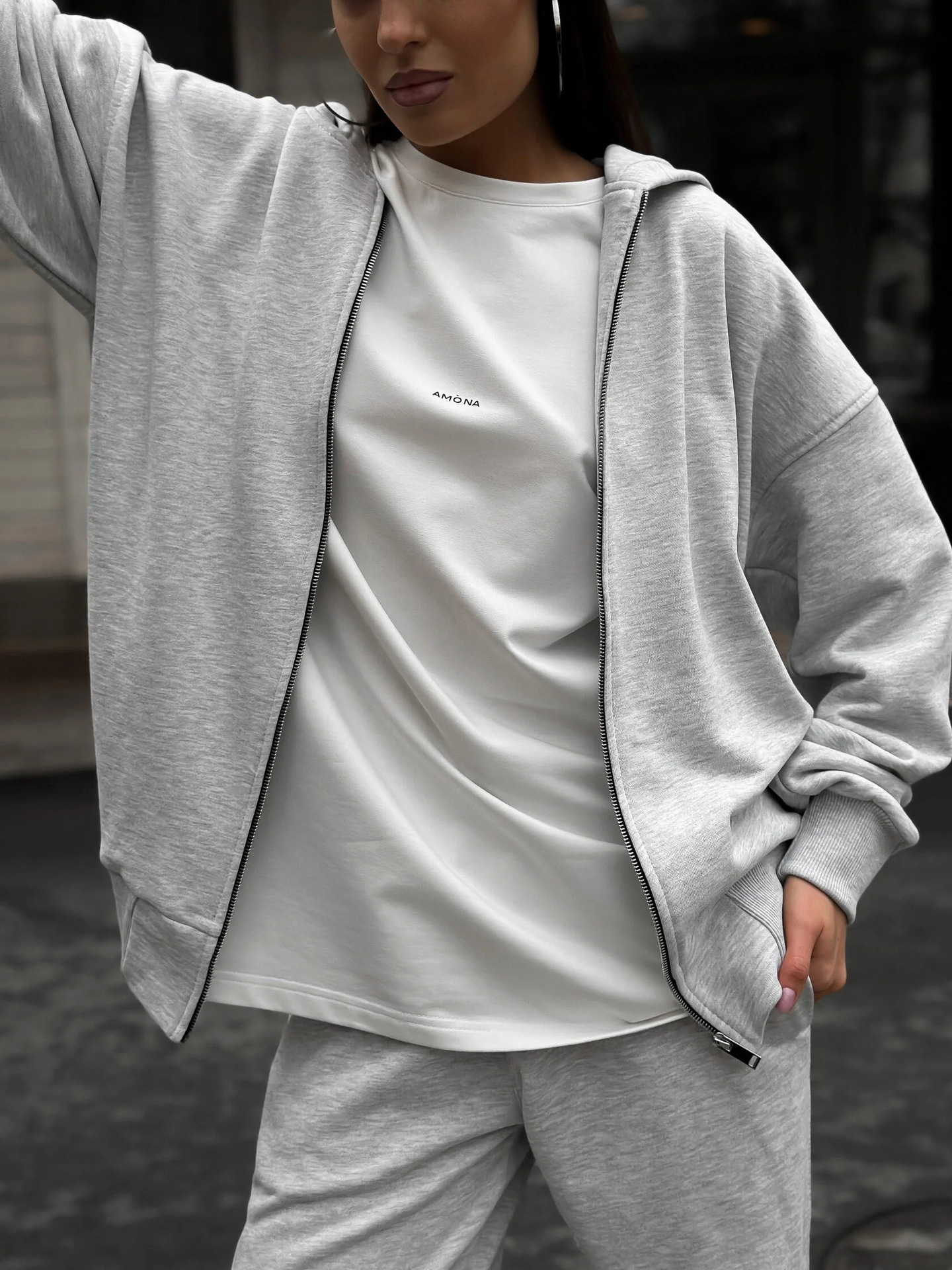 Women's American-Style Zip-Up Hooded Cardigan and Pants Two-Piece Set