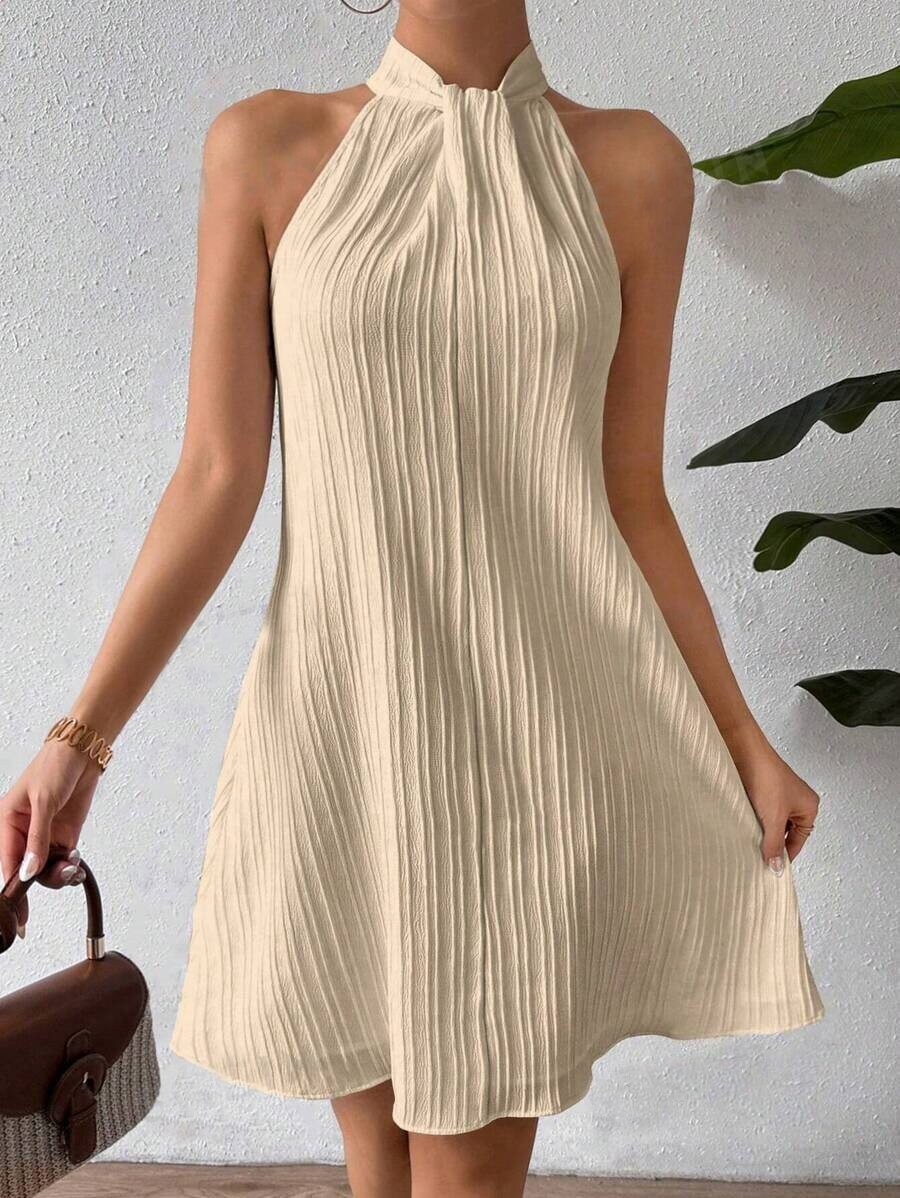 Women's Halter Neck Pleated Cross Short Dress