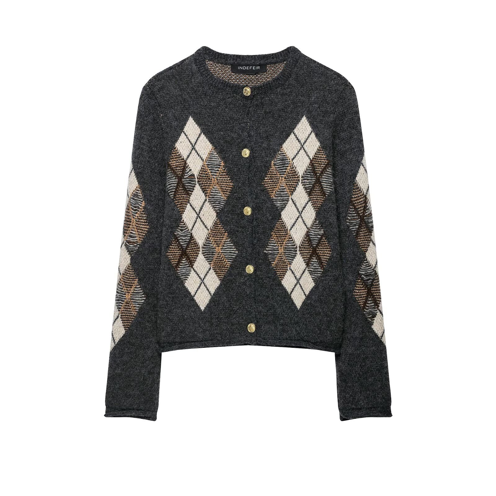 Women's Retro Jacquard Knit Cardigan V-Neck Long Sleeve