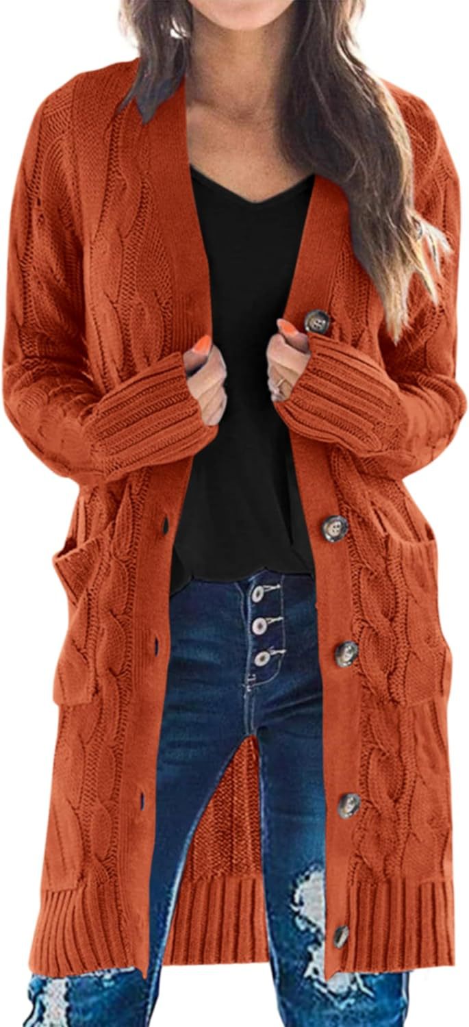 Solid Cable-Knit Long Cardigan with Pockets