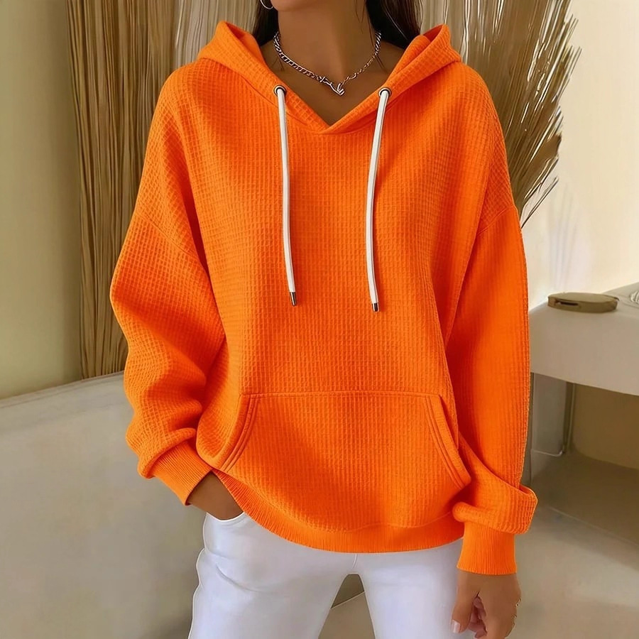 Solid Color Drawstring Hooded Pullover Sweatshirt