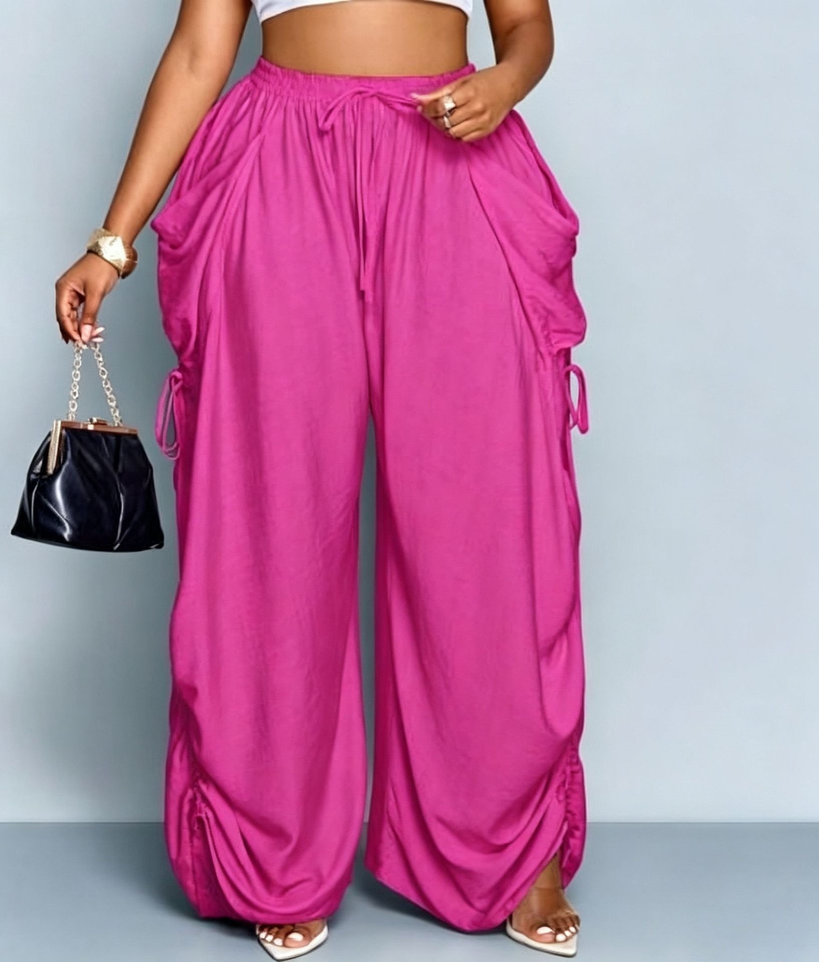 Women's High-Waist Harem Pants Cotton-Linen Drawstring Pockets Plus Size