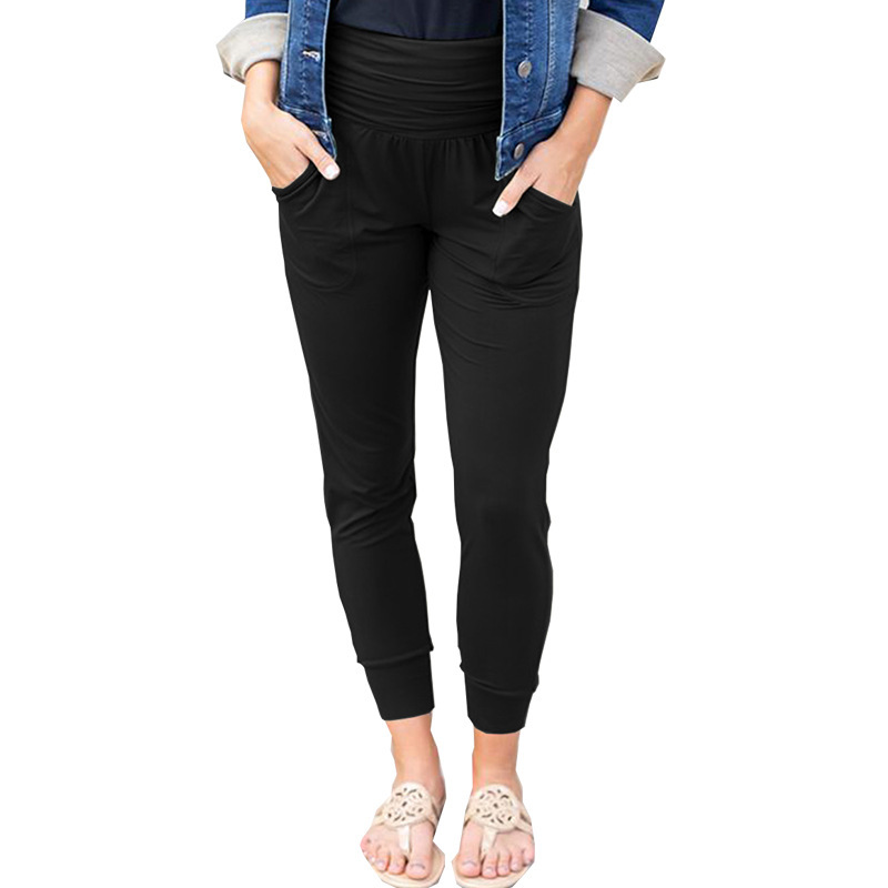 High-Waist Pleated Cropped Skinny Pants with Pockets