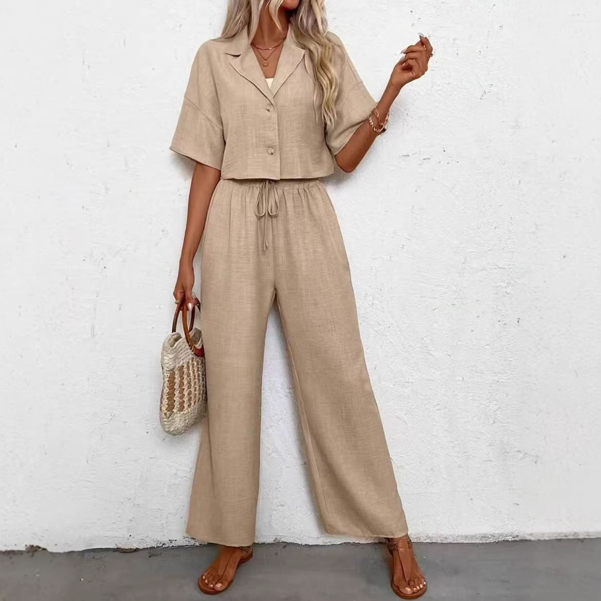 Women's Casual Wide-Leg Two-Piece Set Solid Color
