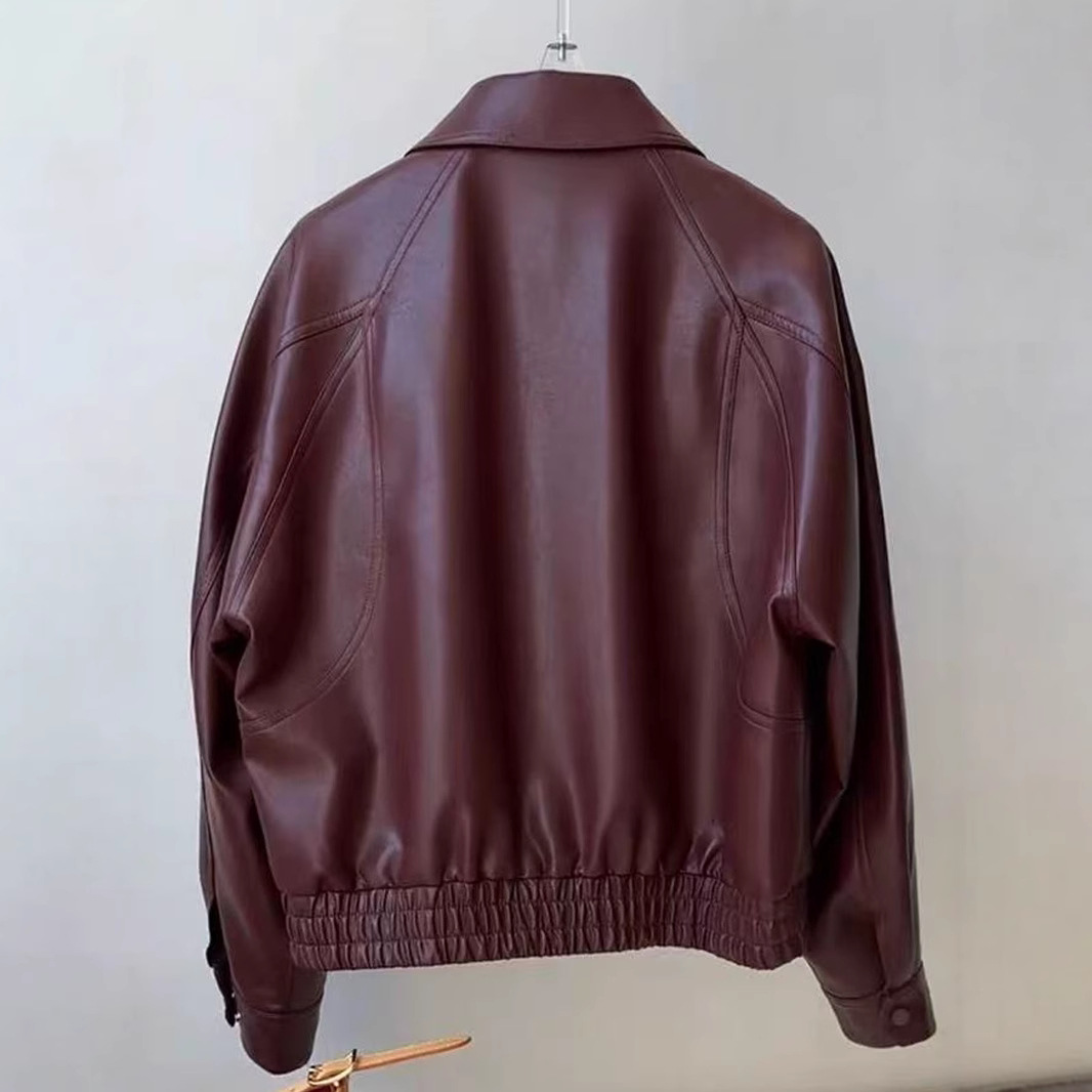 Women's Faux Leather Jacket with Lapel Collar, Relaxed Cropped Fit