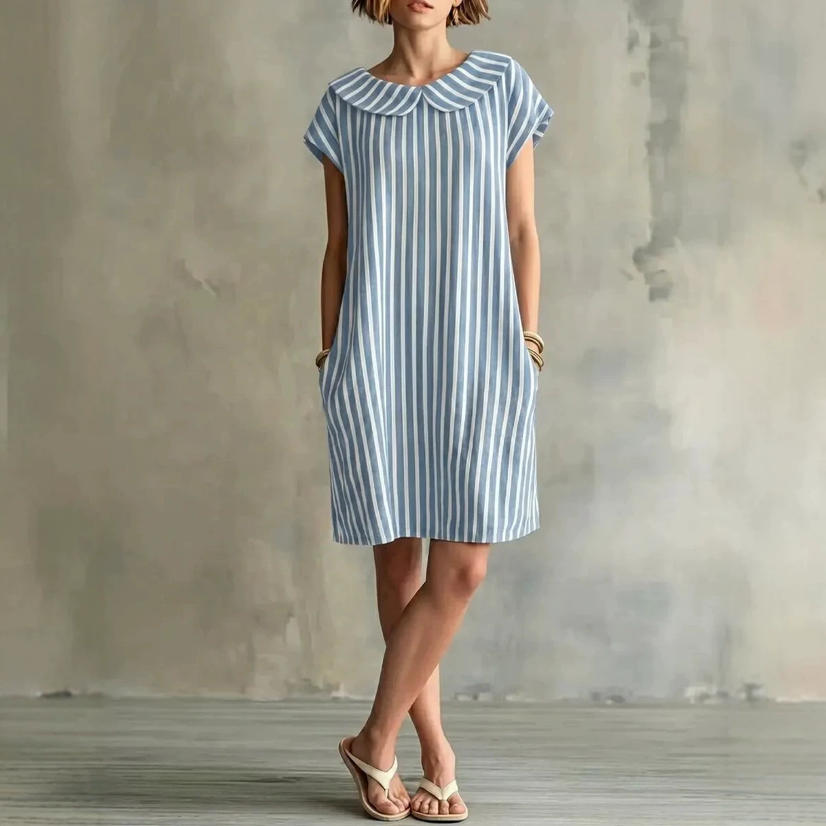 Elegant Striped Print Sleeveless High-Waist Bodycon Midi Dress