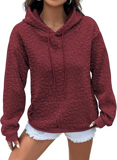 Women's Textured Hooded Long-Sleeve Pullover Sweatshirt