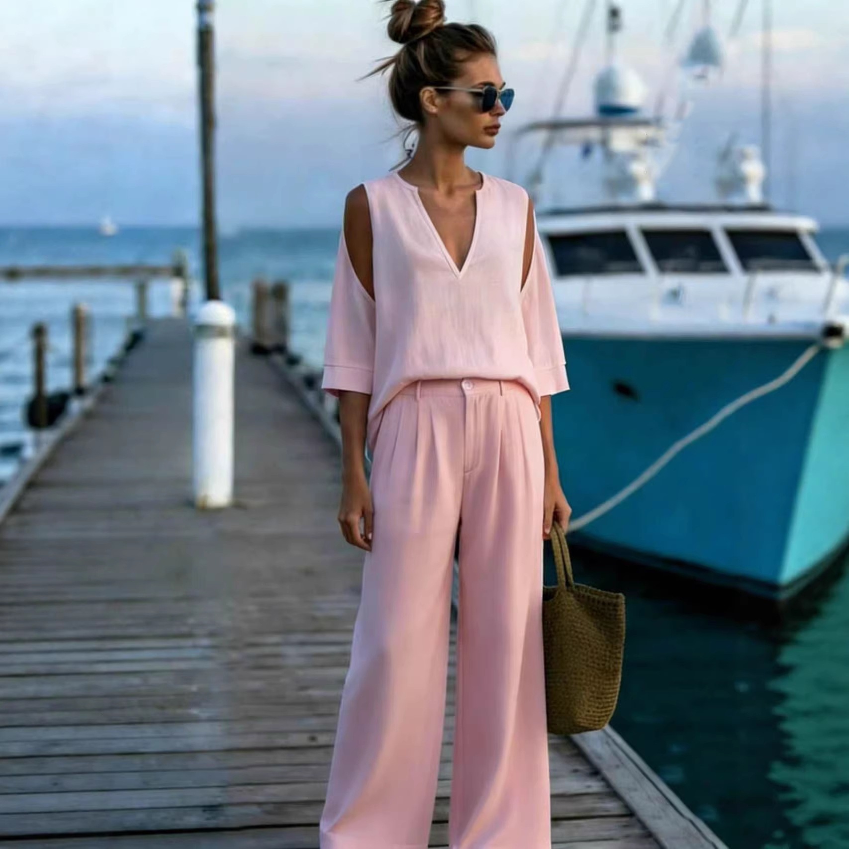 Women's Off-Shoulder Top and Pants Two-Piece Set