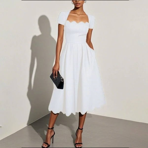 Women's Short Sleeve Square Neck Dress with Digital Print