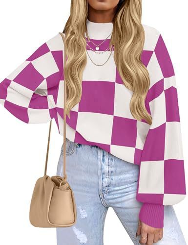 Women's Striped Ribbed Knit Turtleneck Long Sleeve Loose Pullover Sweater