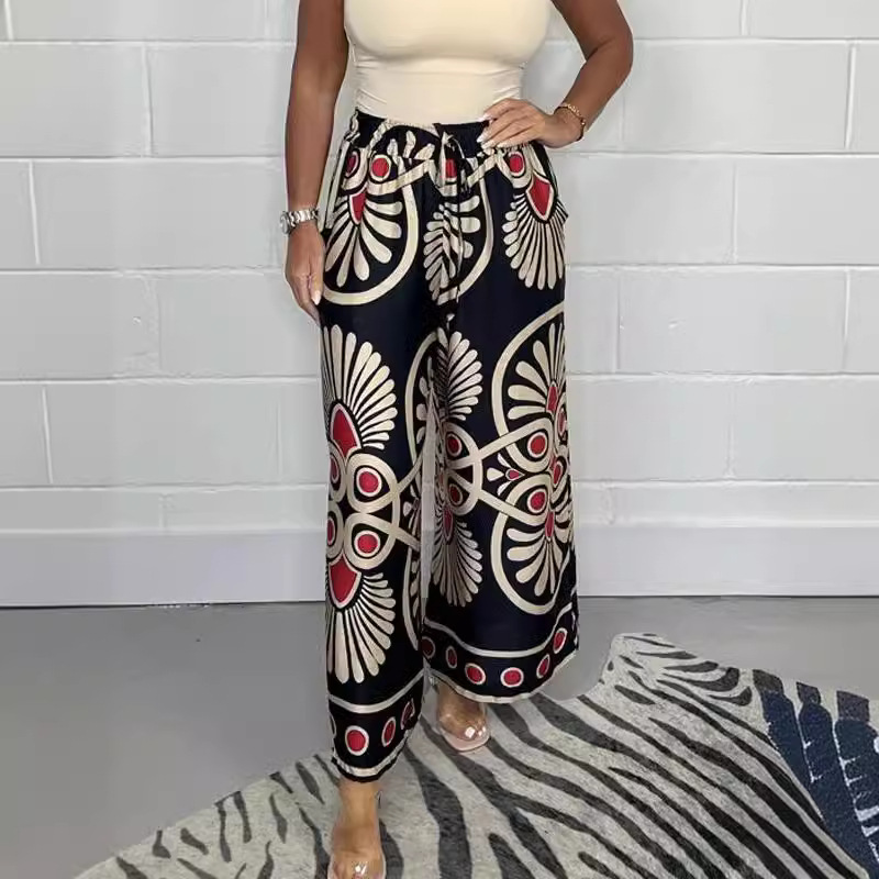 Women's Bohemian Vintage Print Satin Casual Pants