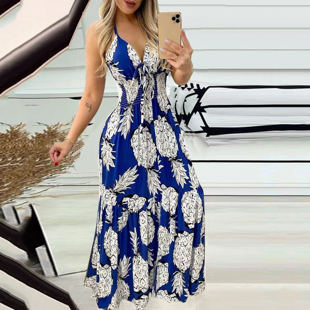 Women's Halter Strapless High-Waist Floral Print Maxi Dress