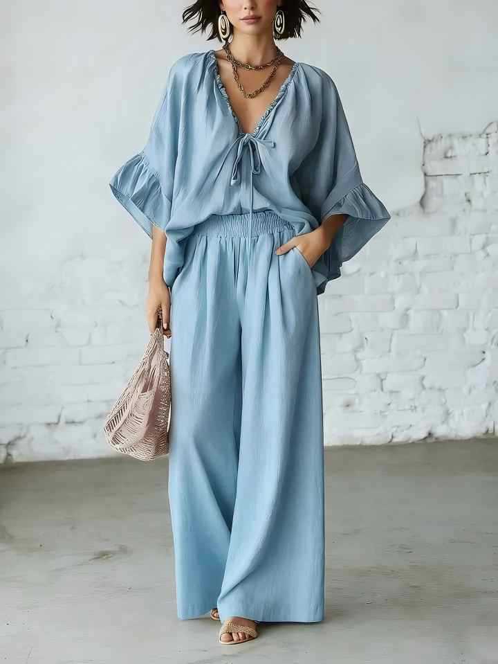 Women's Casual Two-Piece Set with T-Shirt and Loose Pants
