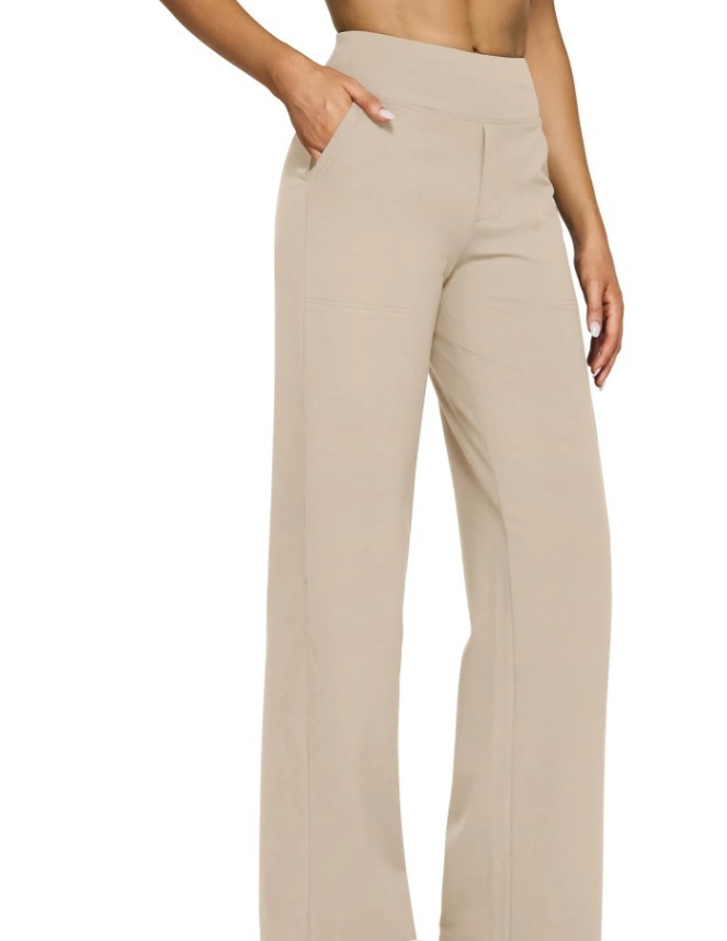 High-Waist Straight-Leg Yoga Pants with Pockets