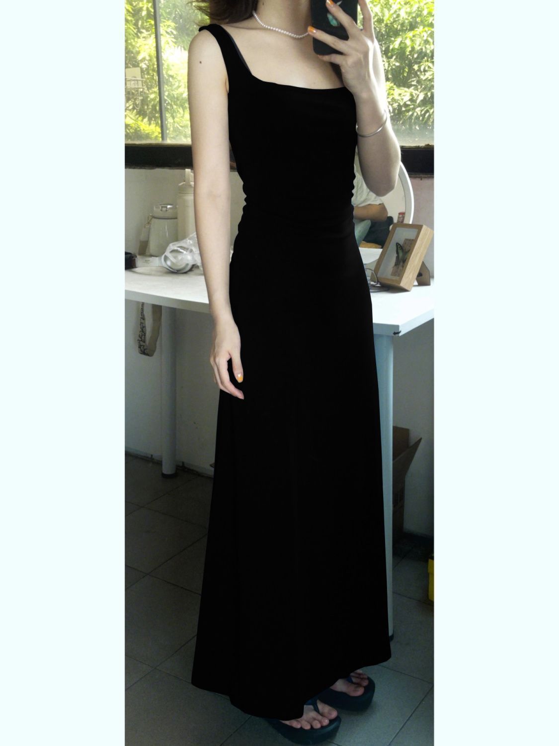 Navy Square Neck Sleeveless Bodycon Midi Dress