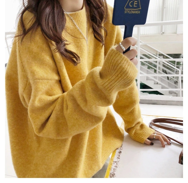 Women's Crewneck Solid Color Loose Knit Pullover Sweater