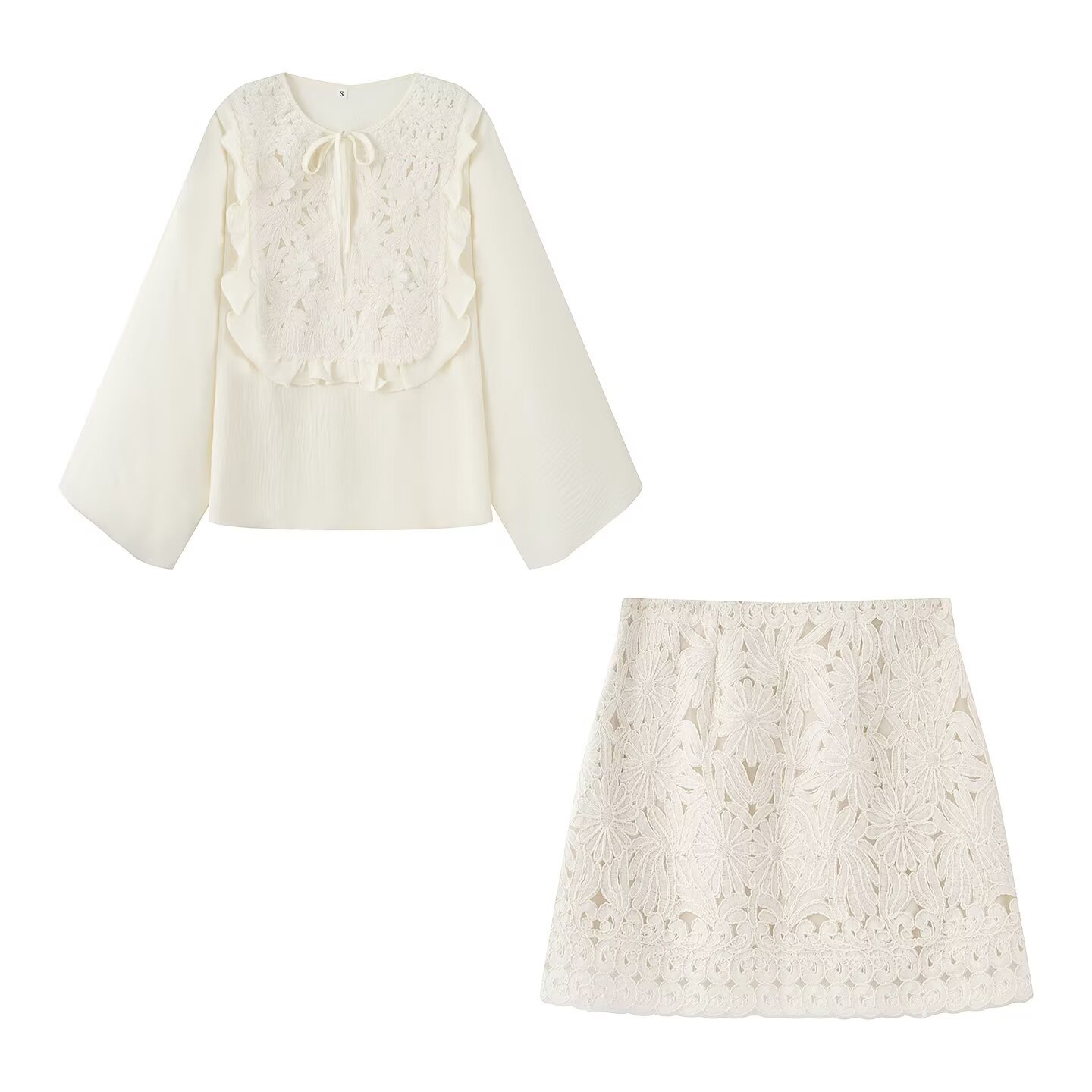 Embroidered Faux Two-Piece Top and Mini Skirt Set