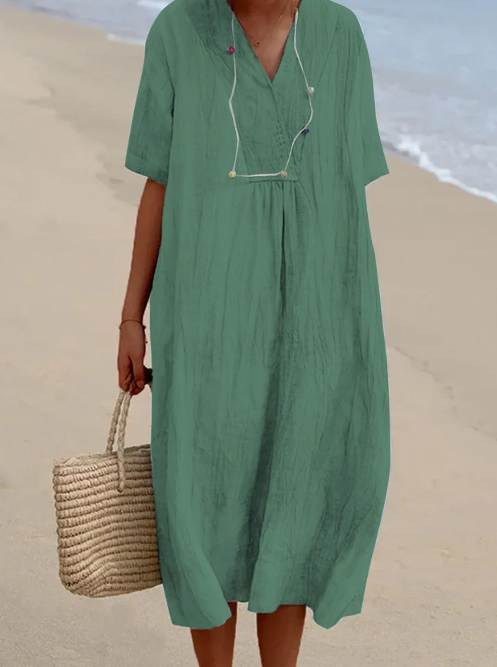Women's Casual Slimming Solid Color Cotton Linen Dress