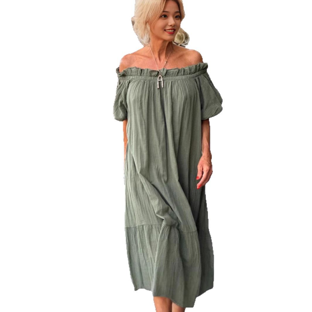 Off-Shoulder Ruffle Hem Solid Color Long Dress