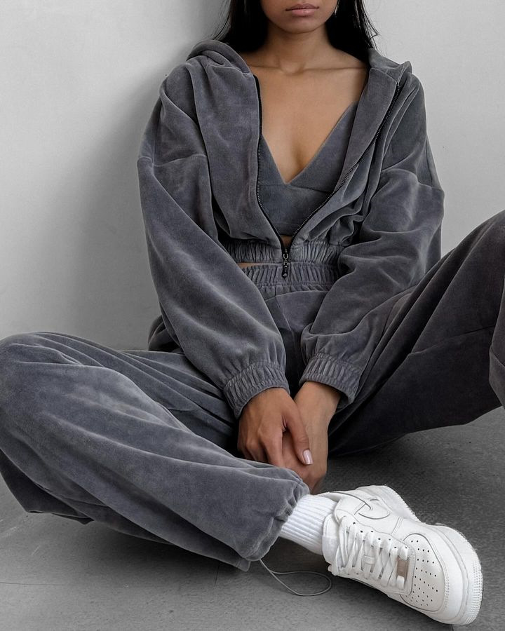 Women's Casual Loose Hooded Two-Piece Sweatsuit Set