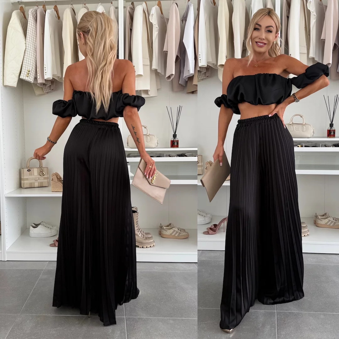Women's Summer Off-Shoulder Ruched Two-Piece Pants Set