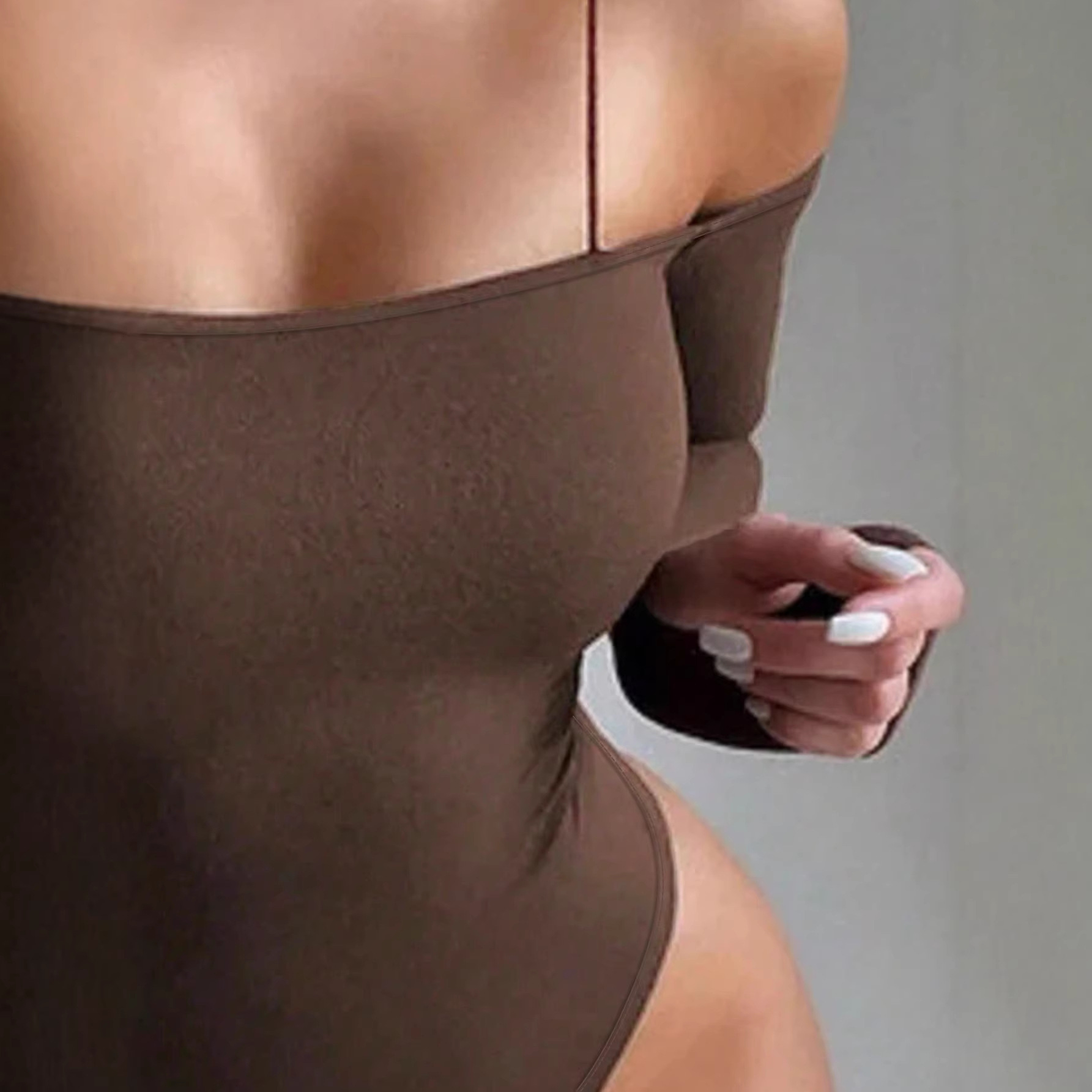 Off-Shoulder Spaghetti Strap Long Sleeve Slim Fit Bodysuit