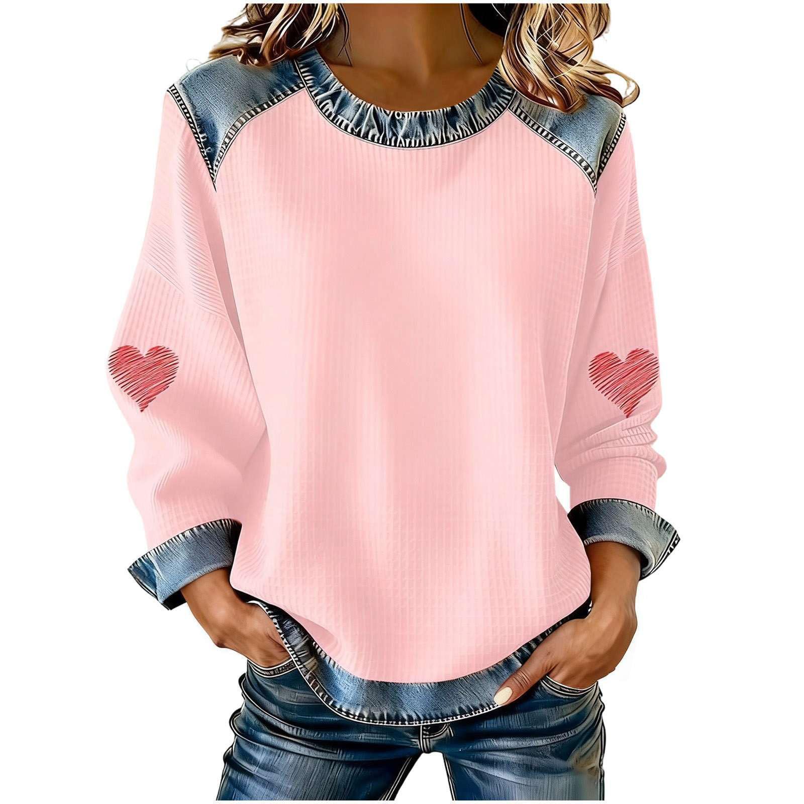Women's Heart Print Crewneck Sweatshirt